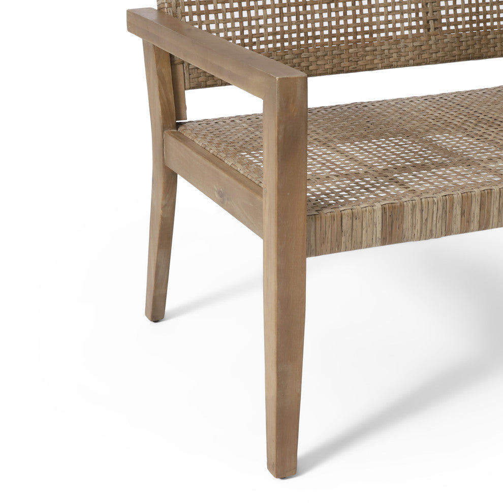 Elmcrest Outdoor Wicker and Acacia Wood 4 Seater Chat Set