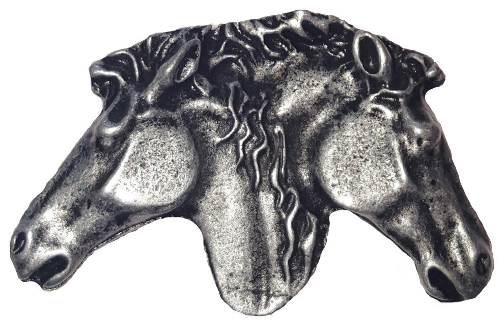 Dual Horse Heads Cabinet Knob, Pewter