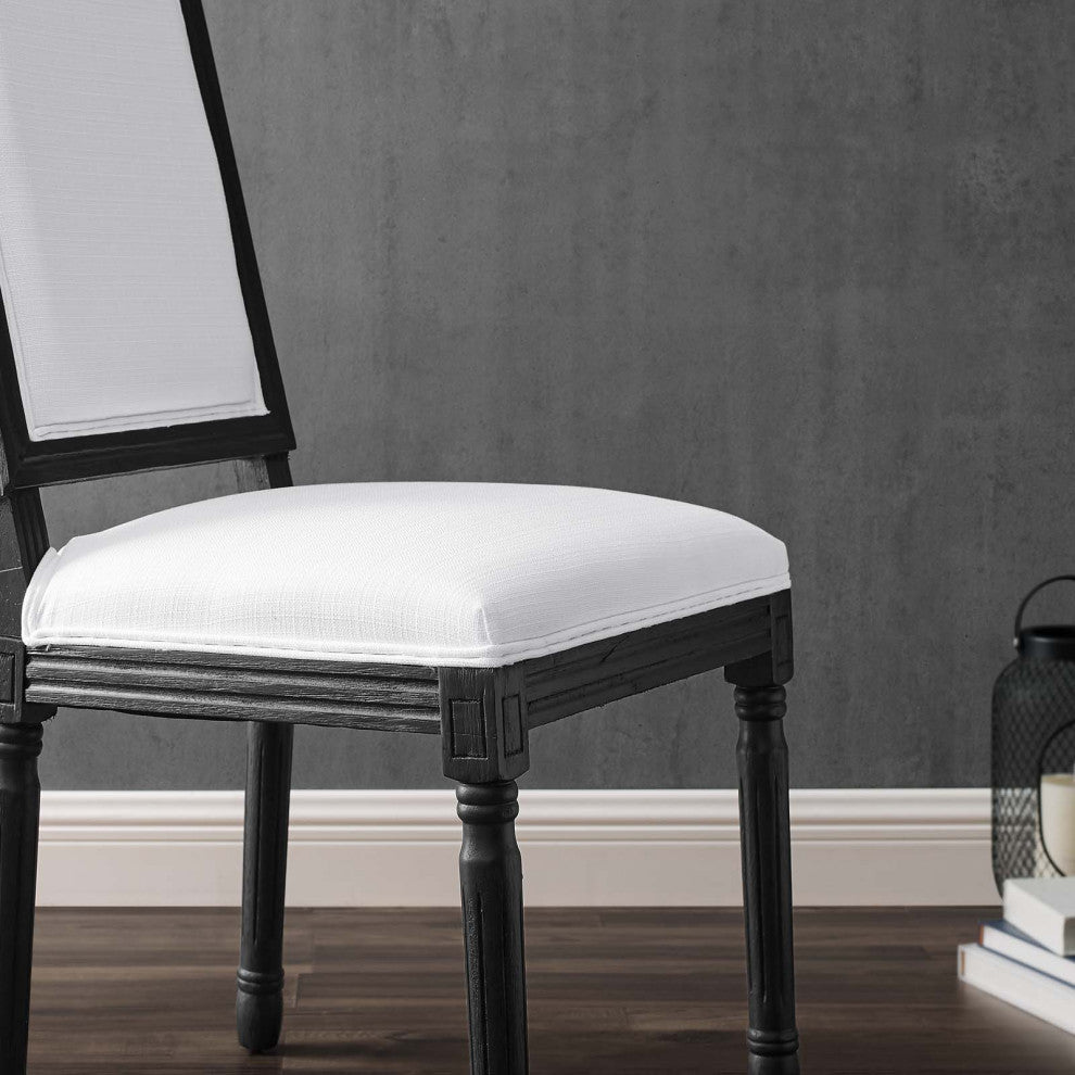 French Vintage Side Dining Chair, Fabric, Wood, Black White, Modern, Cafe Bistro