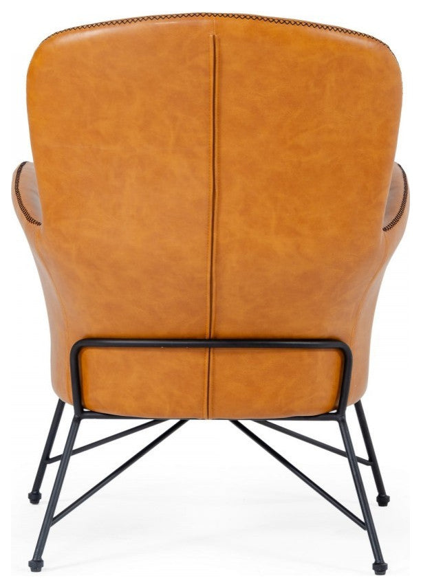 35" Carmel Brown Faux Leather Shelter Style Accent Chair