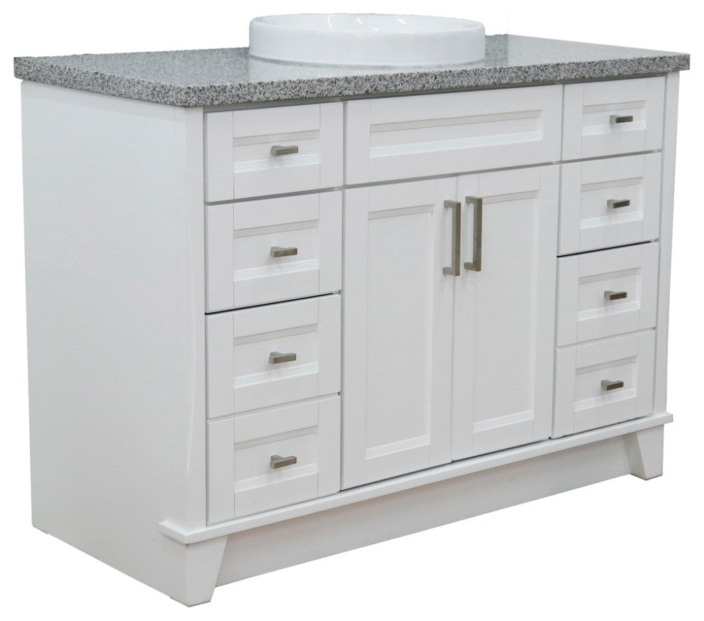 49" Single Sink Vanity, White Finish With Gray Granite And Round Sink