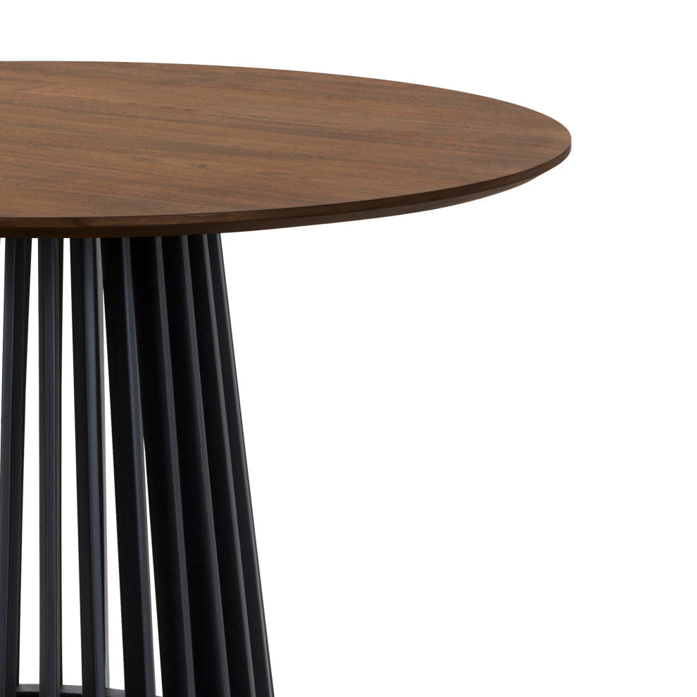 Pasadena 47" Wood Round Dining Table, Walnut Finish and Black Base