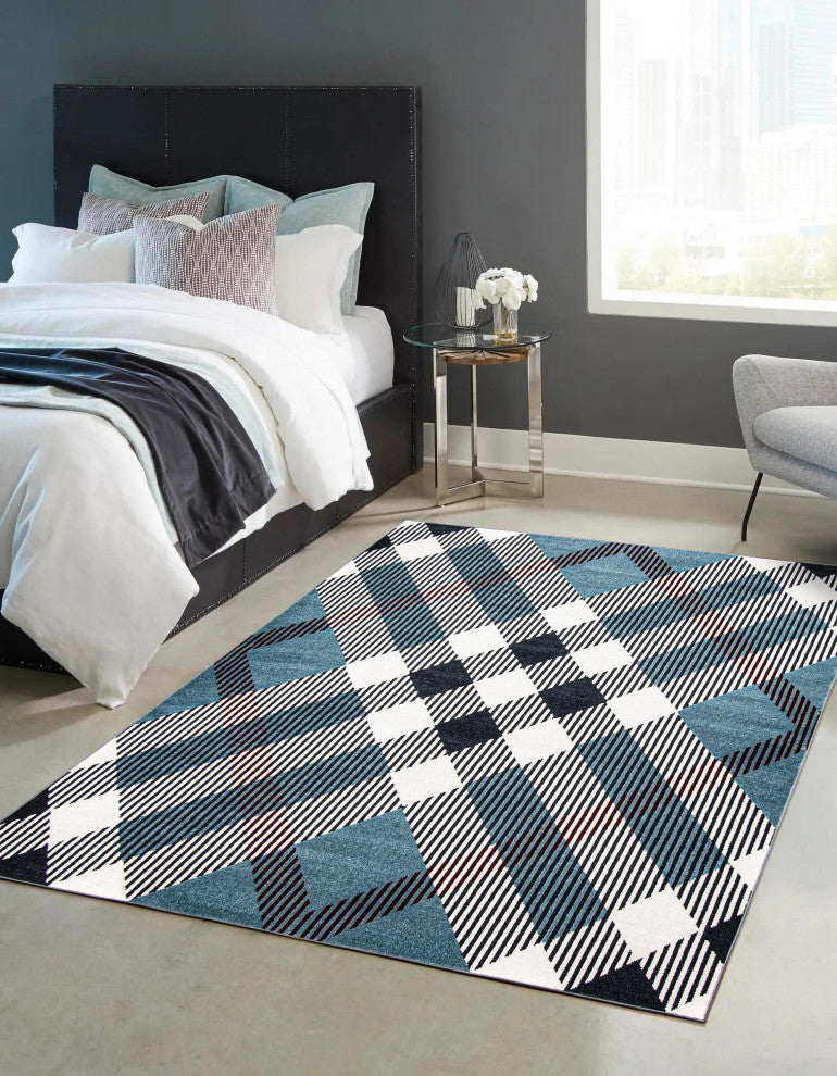 Aqua Kors Area Rug, Blue, 5'x7'