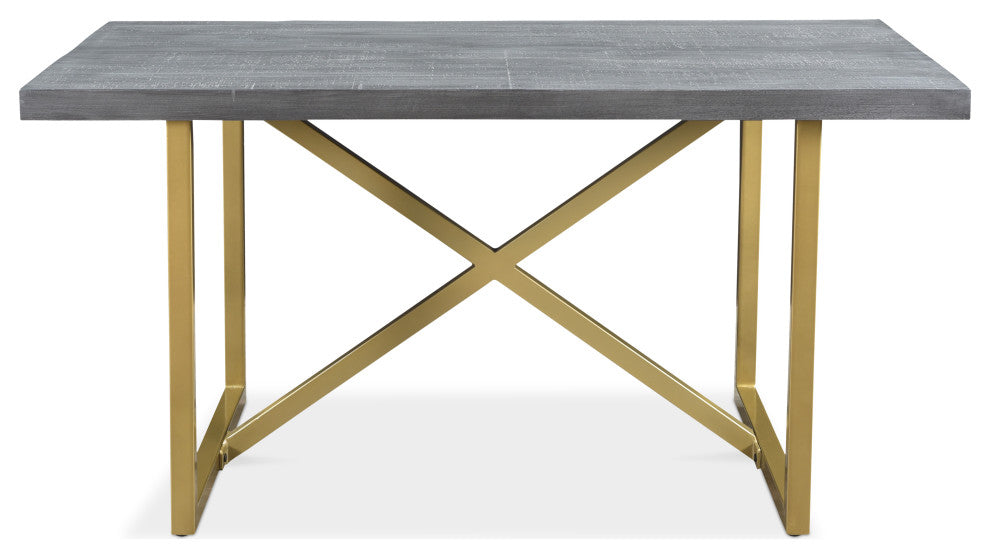 Raven Grey Mango Wood Dining Table With Gold Iron 60"