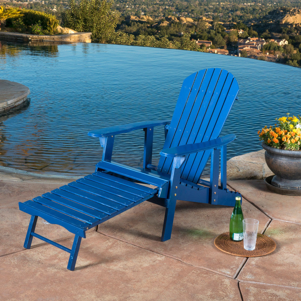 GDF Studio Katherine Outdoor Reclining Wood Adirondack Chair With Footrest, Navy