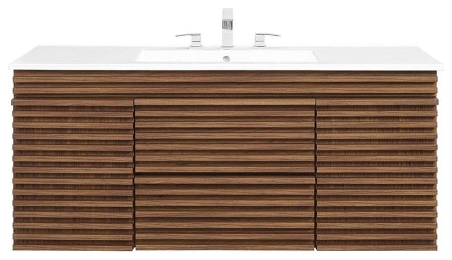 Modway Render 48" Wood Wall-Mount Bathroom Vanity - Walnut/White