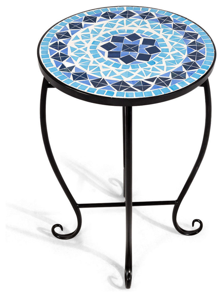 Costway Outdoor Indoor Accent Table Plant Stand Cobalt Blue Color Garden Steel