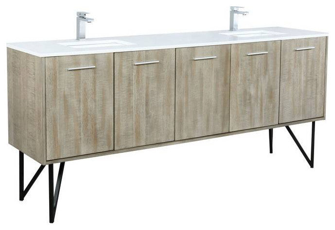 Lancy Modern 80" Rustic Acacia Double Sink Bathroom Vanity, Labaro Brushed Nicke