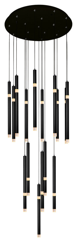 Flute 16 Light LED Chandelier With Black Finish