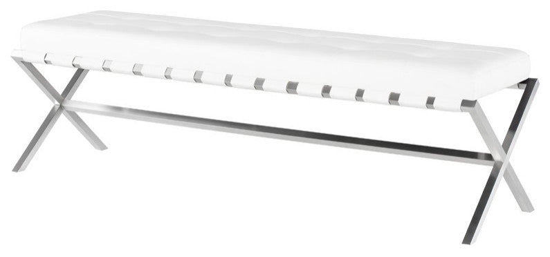 Auguste Bench 59" in Brushed Stainless Steel, White