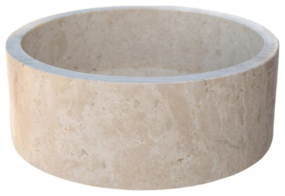 Natural Stone Beige Travertine Vessel Sink Honed  (D)16" (H)6"