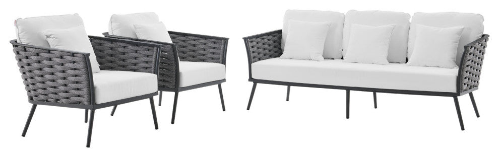 Lounge Sectional Sofa Chair Set, White, Aluminum, Modern, Outdoor Hospitality