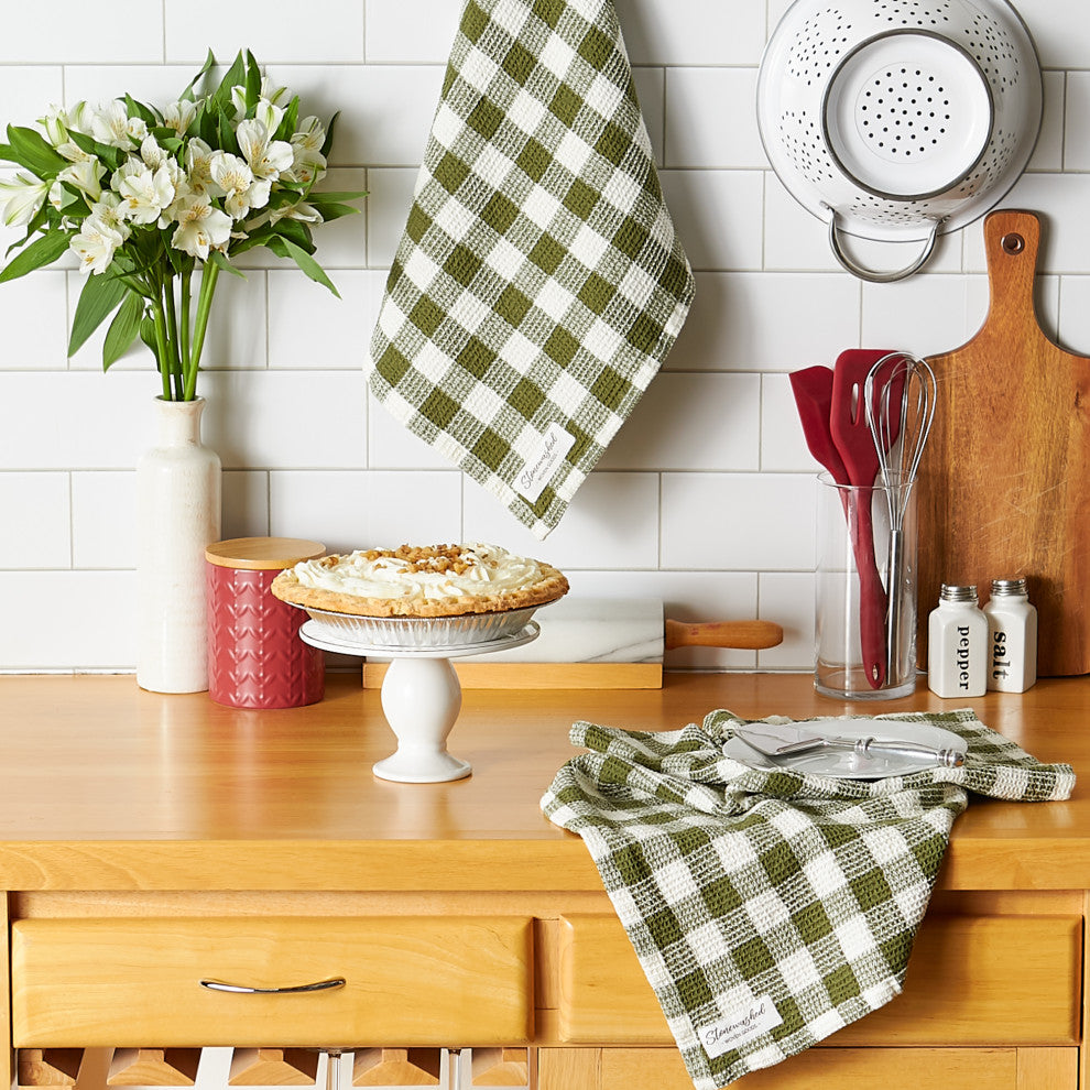 Olive Checker Washed Waffle Dishtowel (Set of 2)