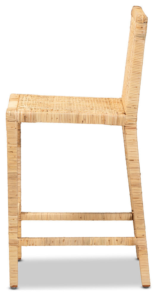 Sofia Modern Natural Finished Wood and Rattan Counter Stool