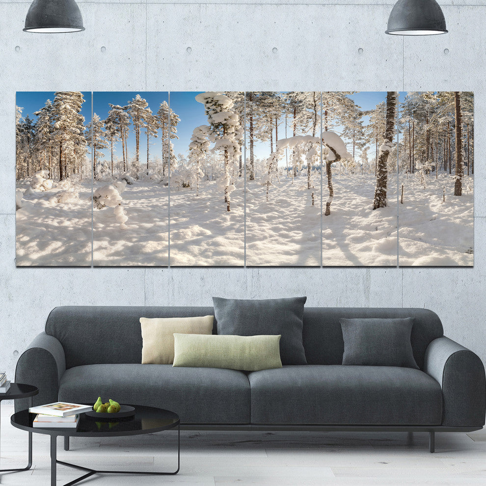 Winter Snow Covered Wood, Landscape Canvas Art Print, 70"x28", 6 Panels