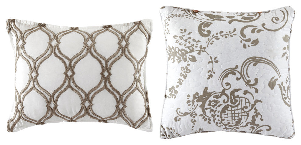 LA Boheme 5 Piece Printed Bed Spread Set, Taupe, Queen