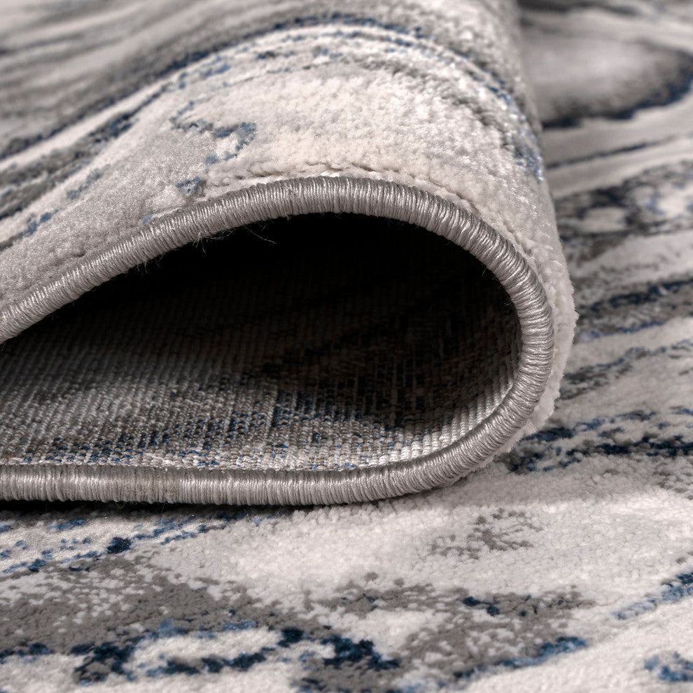 Swirl Marbled Abstract Area Rug, Gray/Blue, 4 X 6