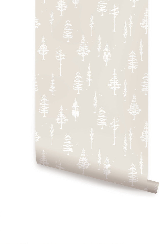 Tree With Birds Peel and Stick Vinyl Wallpaper, Beige, 24"w X 60"h
