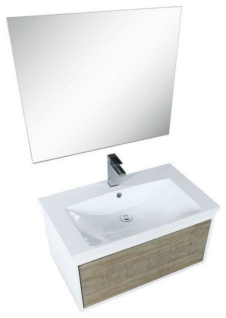 Scopi Modern 30" Rustic Acacia Bathroom Vanity Set, Monte Chrome Faucet