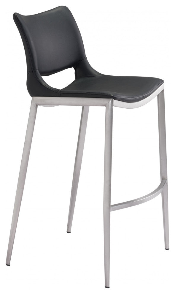 Set of Two Black Faux Leather and Silver Mod Ergo Bar Chairs