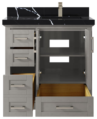 Boston 36 Right Offset Bath Vanity in Elephant Skin Gray 2" Calacatta Black