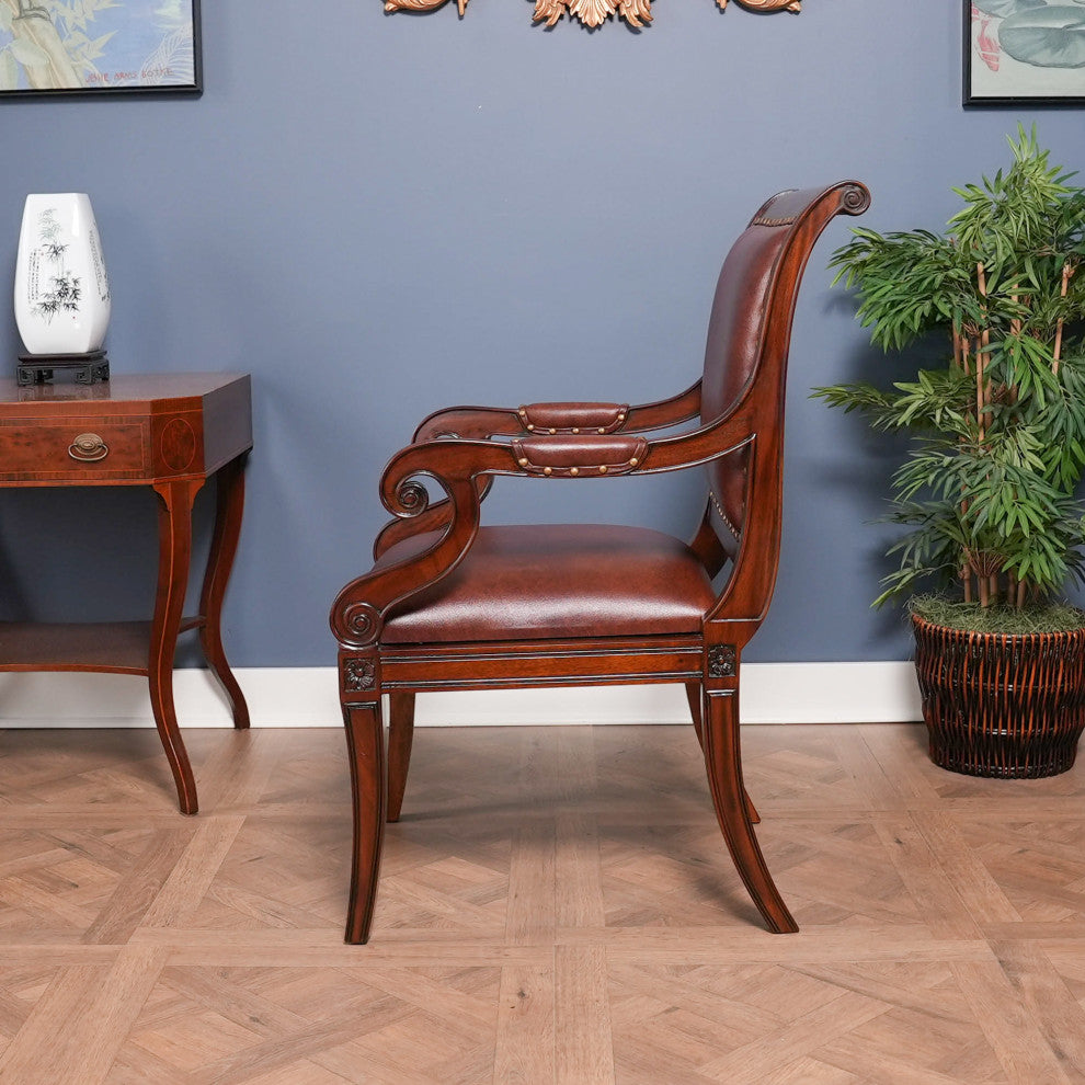 Regency Mahogany and Leather Arm Chair