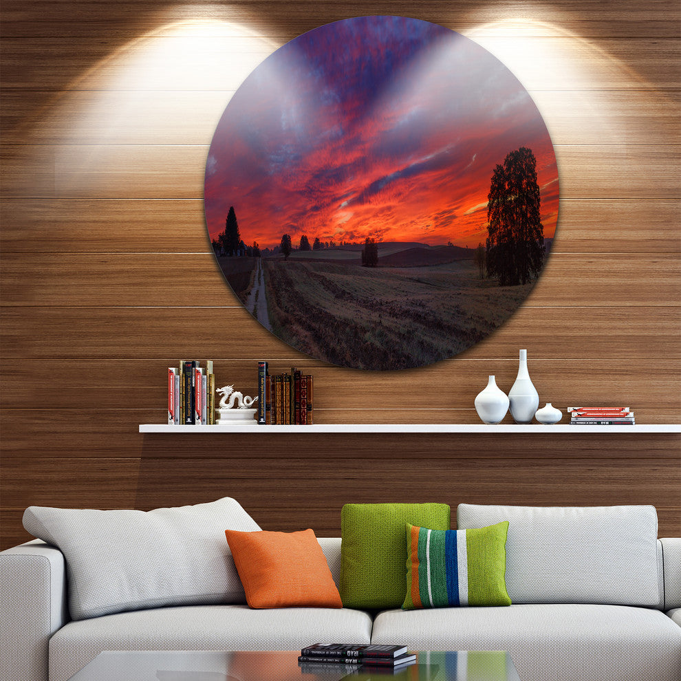 Gorgeous Cloudy Sky During Fall, Landscape Disc Metal Artwork, 36"