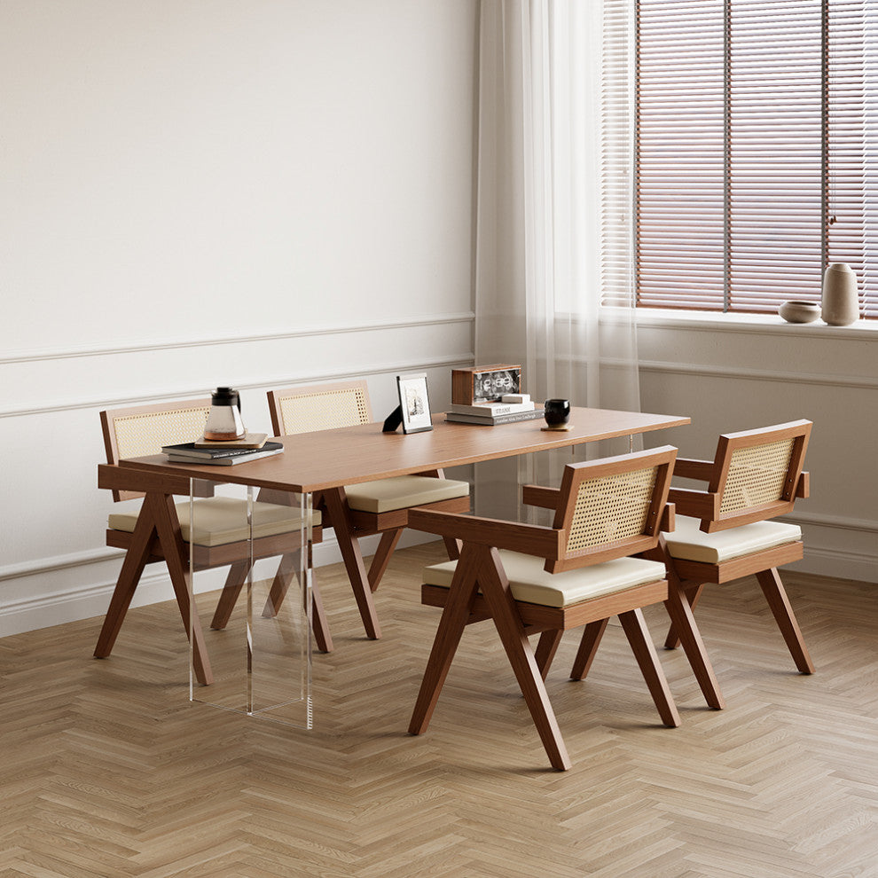 Archic Japandi Rattan Dining Chair, Walnut, With Upholstery