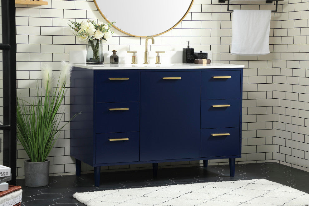Home Living Modern Natural Oak-Light Bathroom Vanity, Blue, 48"