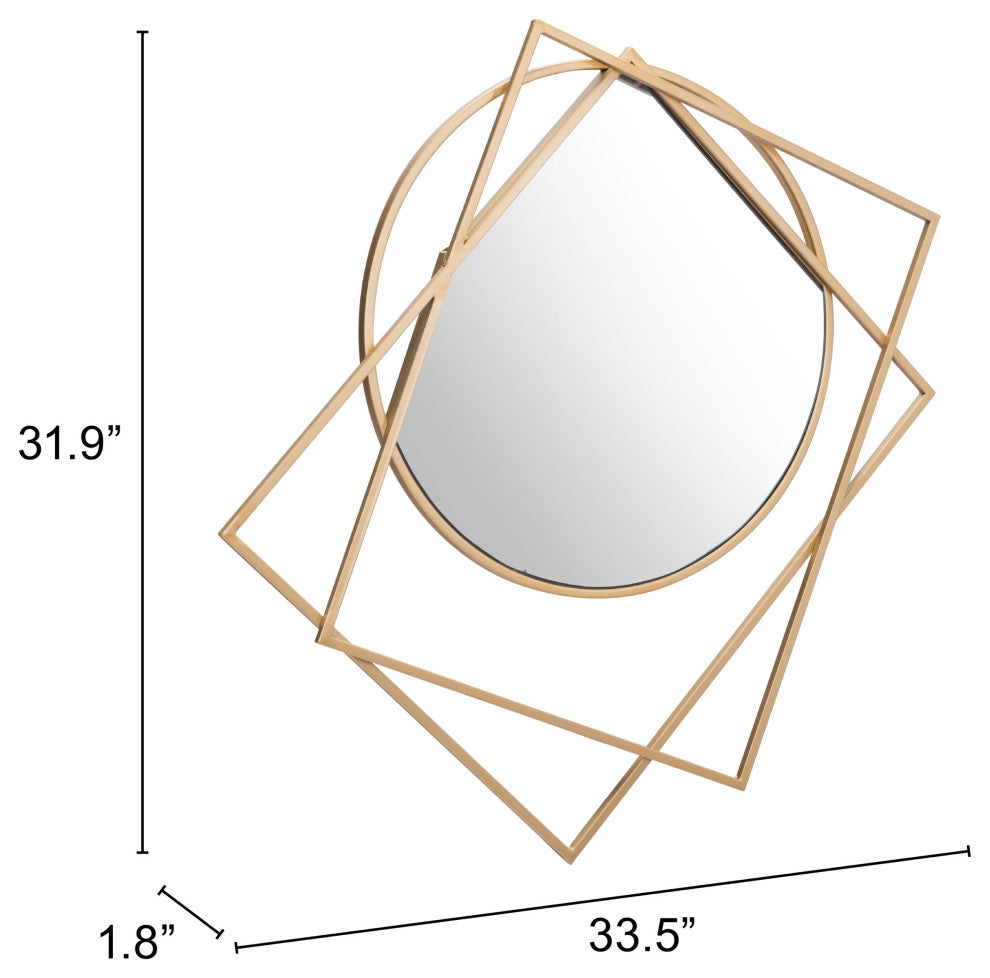 Frame Wall Mirror, Round, Glass, Steel Metal, Gold, Bedroom Living