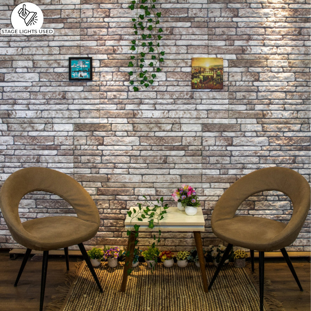 Faux Brick 3D Wall Panels, Light Brown Gray, Set of 10, Covers 53 sq ft