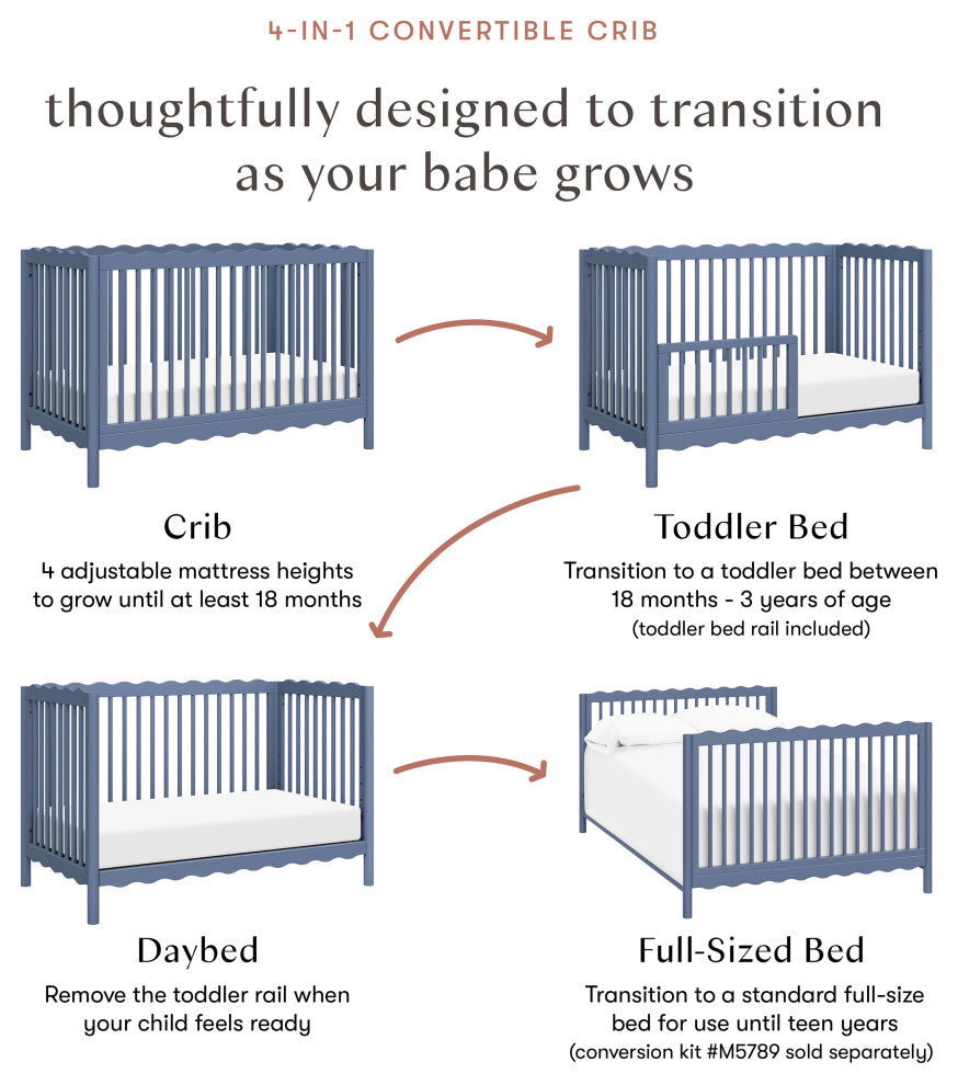 Swell 4-in-1 Convertible Crib With Toddler Bed Conversion Kit, Cove Blue