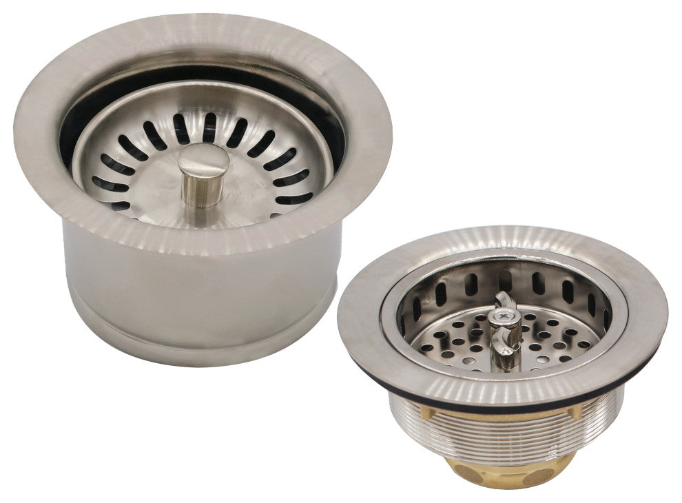3.5" Wing Nut Twist Style Large Kitchen Sink Basket Strainer, Stainless Steel