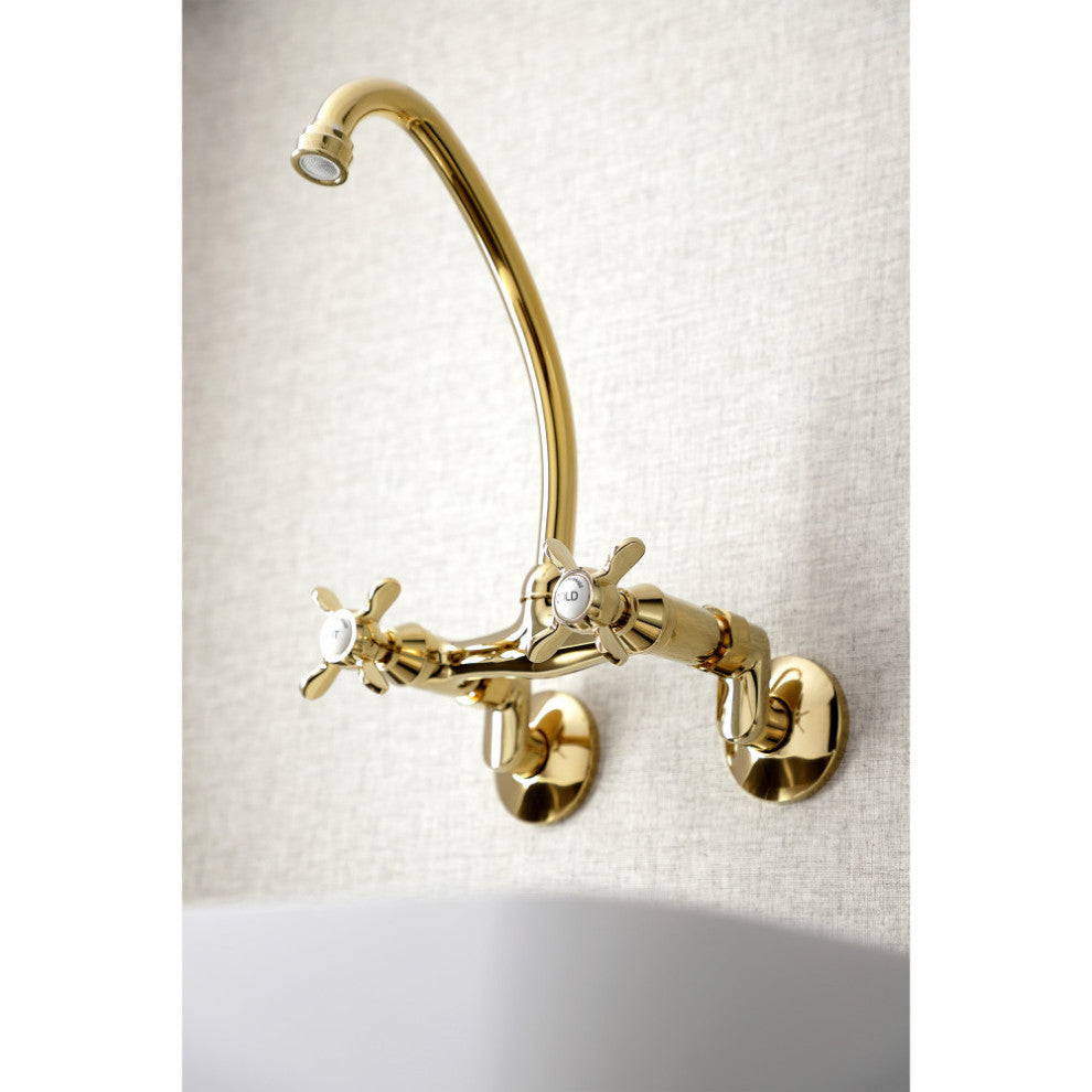 KS114PB Essex Two Handle Wall Mount Kitchen Faucet, Polished Brass
