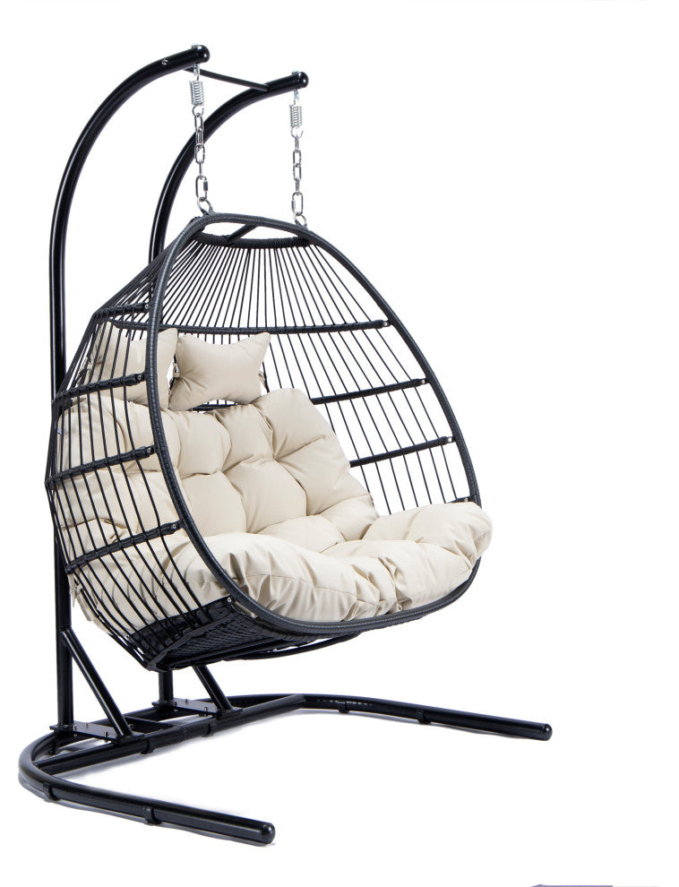 LeisureMod Wicker 2 Person Double Folding Hanging Egg Swing Chair