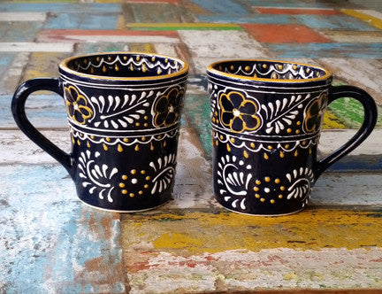 Set of Two Handcrafted Blue Ceramic Flared Cups
