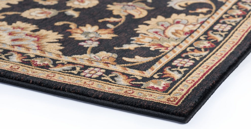 Charlotte Traditional Border Black Runner Rug, 2' x 10'