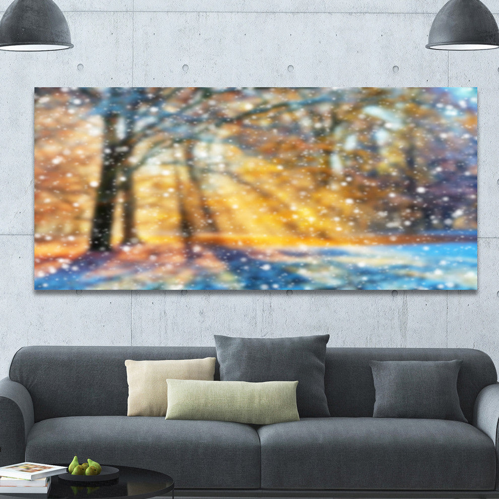 Blur Winter with Snow Flakes, Landscape Canvas Art Print, 60"x28"