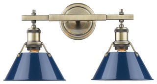 Golden Orwell 2 Light Bath Vanity, Aged Brass, Navy Blue Shade