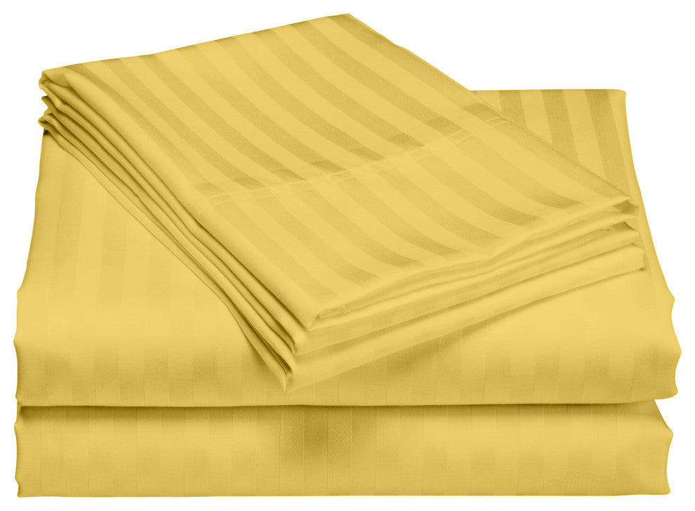 600 Thread Count 100% Cotton Stripe Sheet Set, Gold, Queen