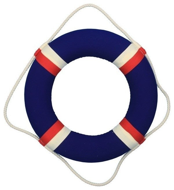 Lifering Life Preserver Decoration Nautical Bathroom Decor, White, 20", Blue Jac