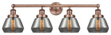 Fulton 4-Light 34" Bath Vanity Light, Antique Copper Finish, Plated Smoke Shade