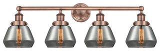 Fulton 4-Light 34" Bath Vanity Light, Antique Copper Finish, Plated Smoke Shade