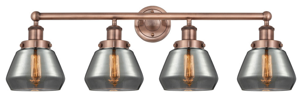 Fulton 4-Light 34" Bath Vanity Light, Antique Copper Finish, Plated Smoke Shade