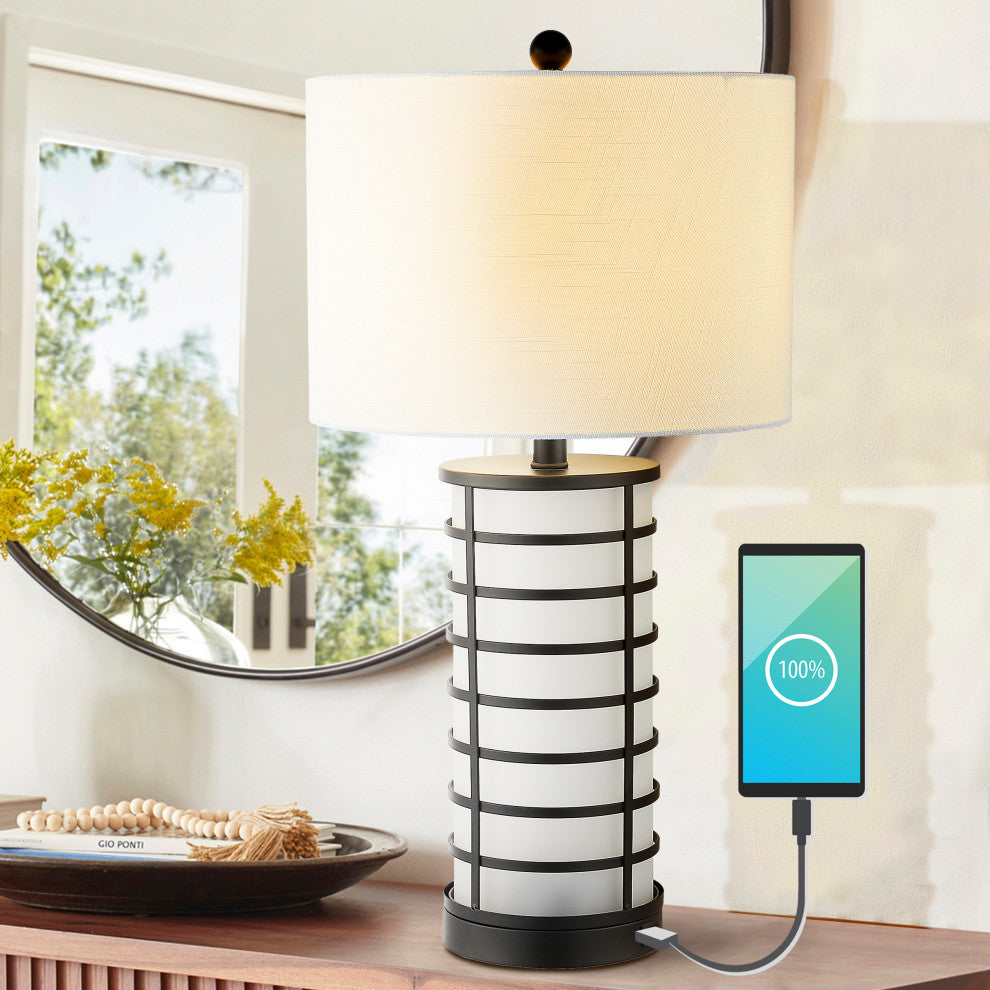 Jayce 27" Modern Industrial Iron Nightlight LED Table Lamp With USB, Black