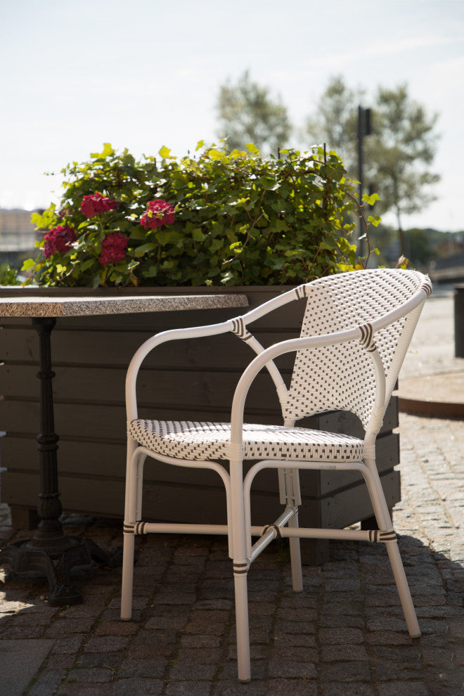 Valerie Outdoor Dining Armchair, White With Cappuccino Dots