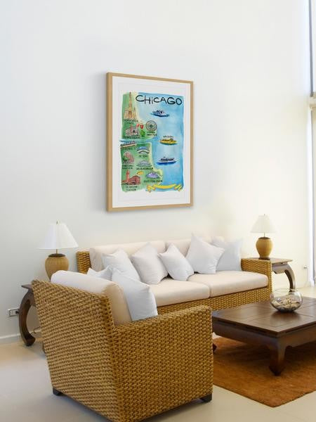 "Blue Chicago" Framed Painting Print, 16"x24"