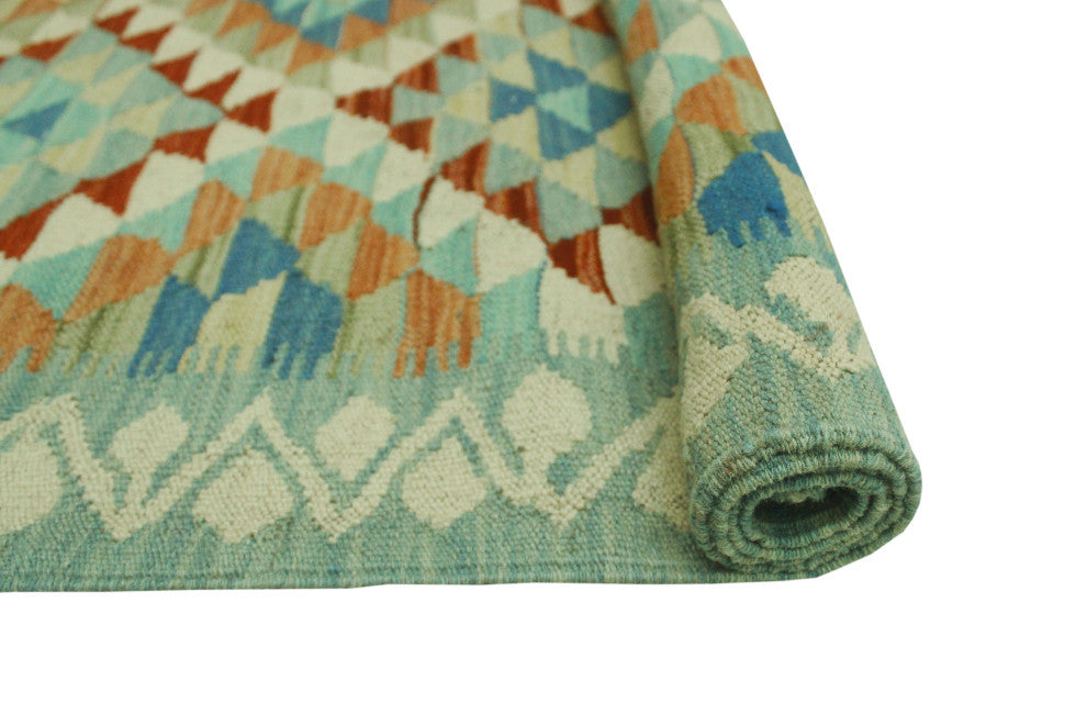 Sangat Kilim Jamshid Light Blue/Orange Rug, 4'3x5'4