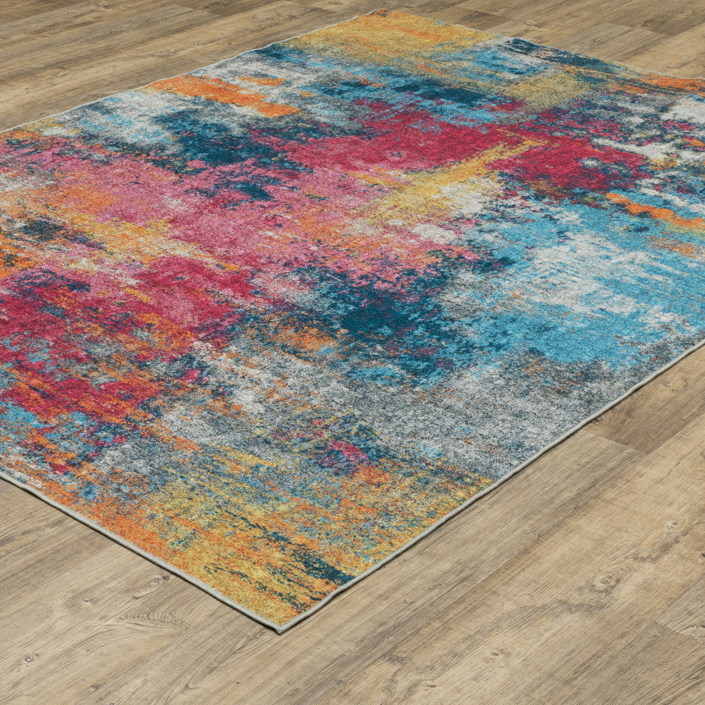 Sasha Abstract Machine Washable Multi-colored Area Rug Mat 7'6" x 10'