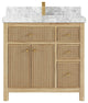 Sonoma 36 Center Sink Bath Vanity in Light Natural Teak with 2" Carrara Marble